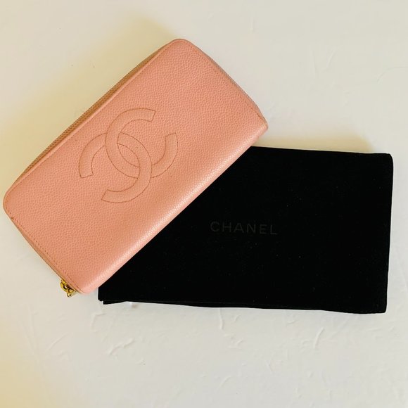 AUTH CHANEL CAVIAR PINK INTERLOCKING CC CONTINENTAL LONG WALLET DUST BAG ITALY - Picture 1 of 16